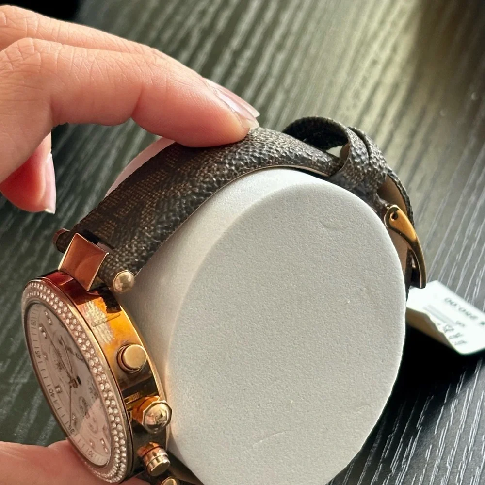Michael Kors Rose Gold and Brown Strap Crystal-Accent Women's Watch
